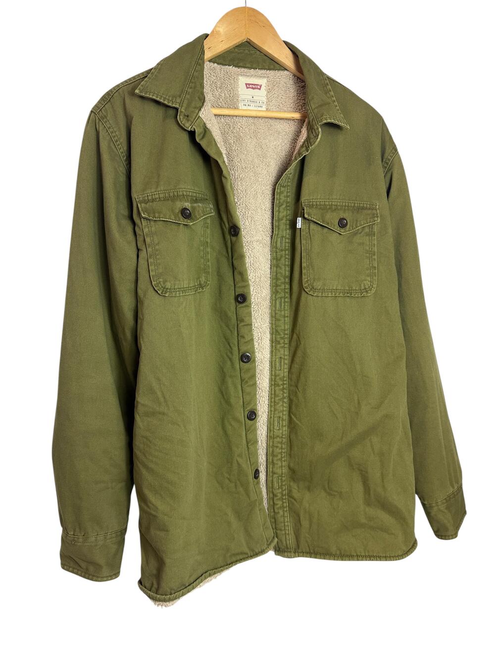 Levis Jacket Mens Medium Green Sherpa Lined Canvas Button Front 3LYLW7252